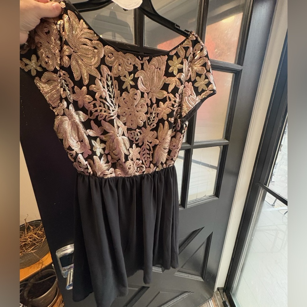 Floral Embroidered Black and Gold Dress